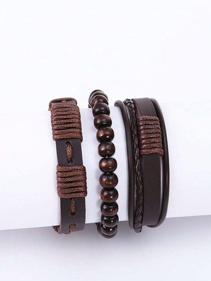THE MEN THING Leather Bracelet HIGHLAND CUFF - 3 Pcs Genuine Braided Leather Bracelet Set for Men & Boys (8 inch)