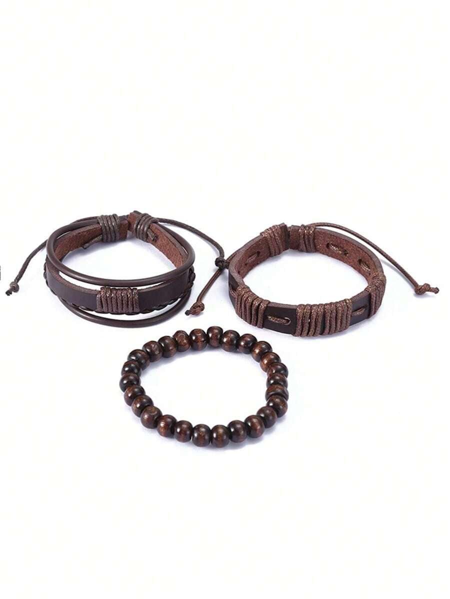 THE MEN THING Leather Bracelet HIGHLAND CUFF - 3 Pcs Genuine Braided Leather Bracelet Set for Men & Boys (8 inch)