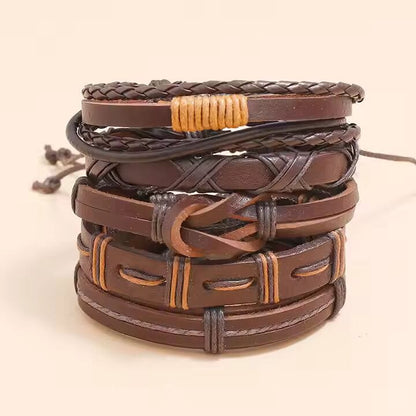 THE MEN THING Leather Bracelet HISTORIC WEAVE -  5 Pcs Genuine Braided Leather Bracelet Set for Men & Boys (8 inch)