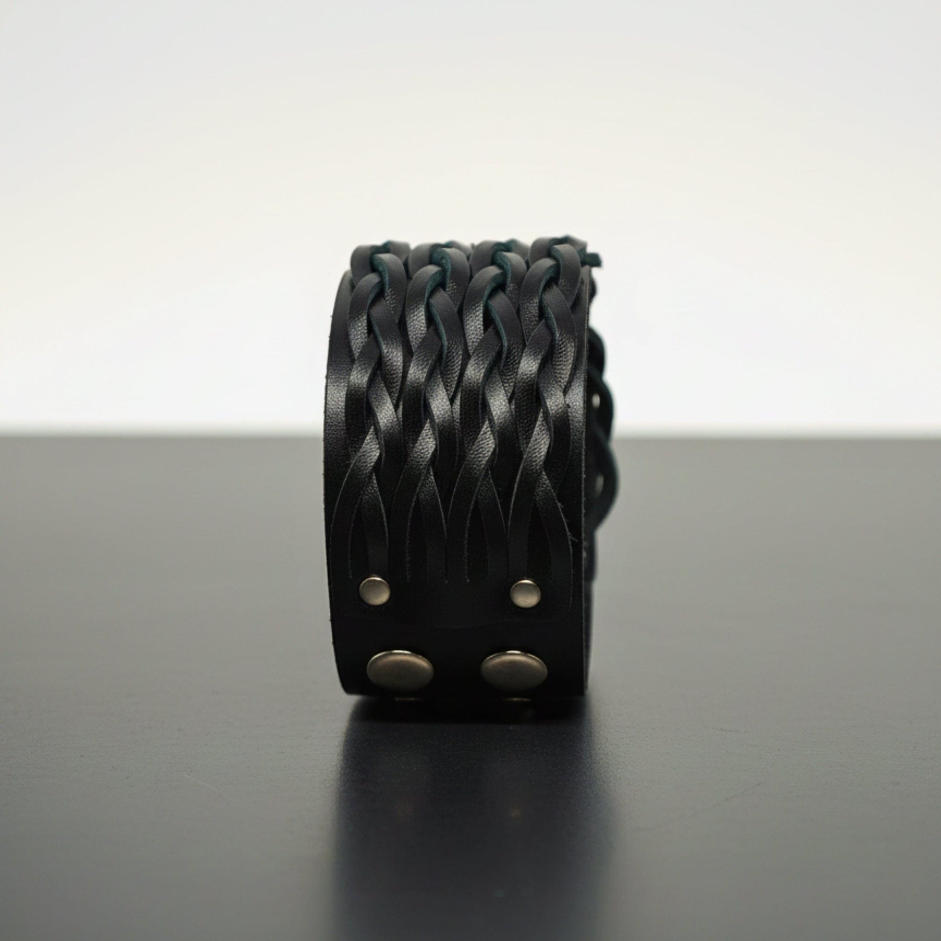 THE MEN THING Leather Bracelet INFERNO TWIST - 50.5mm Black Genuine Leather Adjustable Bracelet for Men & Boys (9 inch)