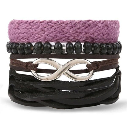 THE MEN THING Leather Bracelet INFINITE LEGACY - 4 Pcs Genuine Braided Leather Bracelet Set for Men & Boys (8 inch)
