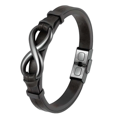 THE MEN THING Leather Bracelet INFINITY 8 BLACK - Genuine Leather Double Layer Bracelet with Stainless Steel Hook for Men & Boys (8 inch)