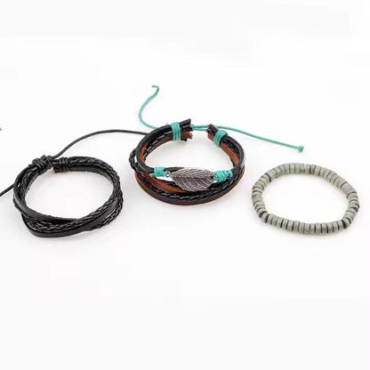 THE MEN THING Leather Bracelet IRONFANG WRAP - 3 Pcs Genuine Braided Leather Bracelet Set for Men & Boys (8 inch)