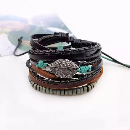 THE MEN THING Leather Bracelet IRONFANG WRAP - 3 Pcs Genuine Braided Leather Bracelet Set for Men & Boys (8 inch)