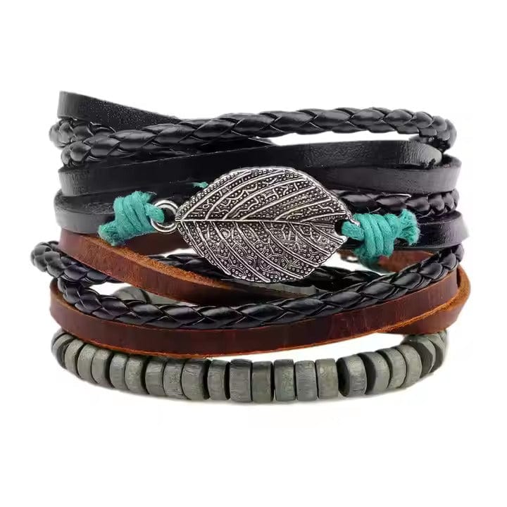 THE MEN THING Leather Bracelet IRONFANG WRAP - 3 Pcs Genuine Braided Leather Bracelet Set for Men & Boys (8 inch)