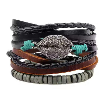 THE MEN THING Leather Bracelet IRONFANG WRAP - 3 Pcs Genuine Braided Leather Bracelet Set for Men & Boys (8 inch)