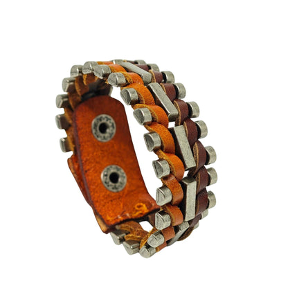 THE MEN THING Leather Bracelet IRONWEAVE - 20.5mm Brown Genuine Leather Adjustable Bracelet for Men & Boys (8.8 inch)