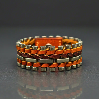 THE MEN THING Leather Bracelet IRONWEAVE - 20.5mm Brown Genuine Leather Adjustable Bracelet for Men & Boys (8.8 inch)
