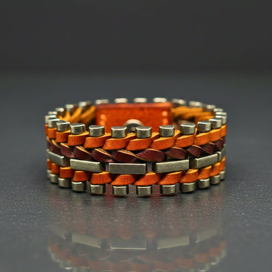 THE MEN THING Leather Bracelet IRONWEAVE - 20.5mm Brown Genuine Leather Adjustable Bracelet for Men & Boys (8.8 inch)