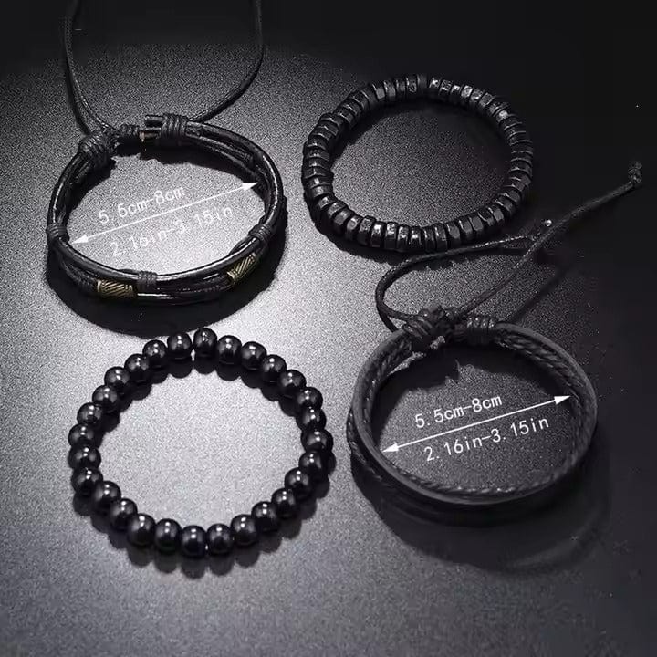 THE MEN THING Leather Bracelet LEVIATHAN WRAP - 4 Pcs Genuine Braided Leather Bracelet Set for Men & Boys (8 inch)