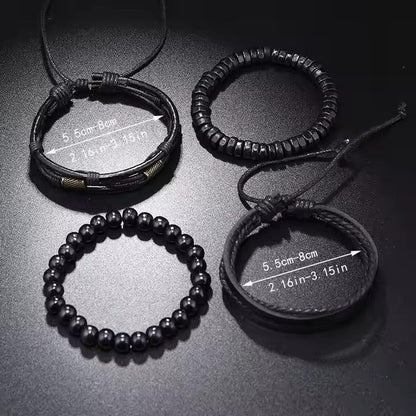 THE MEN THING Leather Bracelet LEVIATHAN WRAP - 4 Pcs Genuine Braided Leather Bracelet Set for Men & Boys (8 inch)