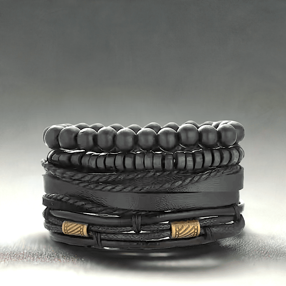 THE MEN THING Leather Bracelet LEVIATHAN WRAP - 4 Pcs Genuine Braided Leather Bracelet Set for Men & Boys (8 inch)