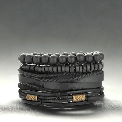 THE MEN THING Leather Bracelet LEVIATHAN WRAP - 4 Pcs Genuine Braided Leather Bracelet Set for Men & Boys (8 inch)