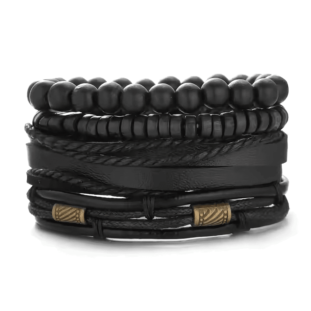 THE MEN THING Leather Bracelet LEVIATHAN WRAP - 4 Pcs Genuine Braided Leather Bracelet Set for Men & Boys (8 inch)