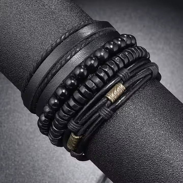 THE MEN THING Leather Bracelet LEVIATHAN WRAP - 4 Pcs Genuine Braided Leather Bracelet Set for Men & Boys (8 inch)