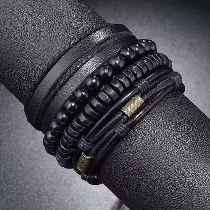 THE MEN THING Leather Bracelet LEVIATHAN WRAP - 4 Pcs Genuine Braided Leather Bracelet Set for Men & Boys (8 inch)