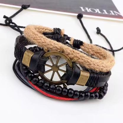 THE MEN THING Leather Bracelet MARINER’S EDGE -  4 Pcs Genuine Braided Leather Bracelet Set for Men & Boys (8 inch)