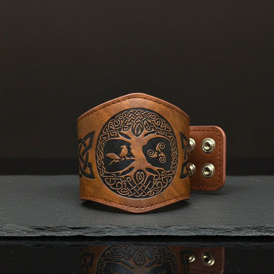THE MEN THING Leather Bracelet MYSTIC TREE - 50.8mm Brown Genuine Leather Adjustable Bracelet for Men & Boys (7.8-8.4-9 inch)