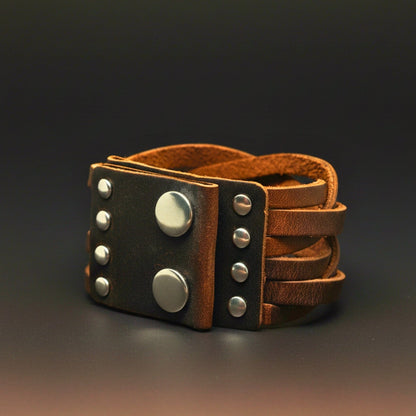 THE MEN THING Leather Bracelet NOMAD WEAVE - 40mm Brown Genuine Leather Adjustable Bracelet for Men & Boys (9.5 inch)