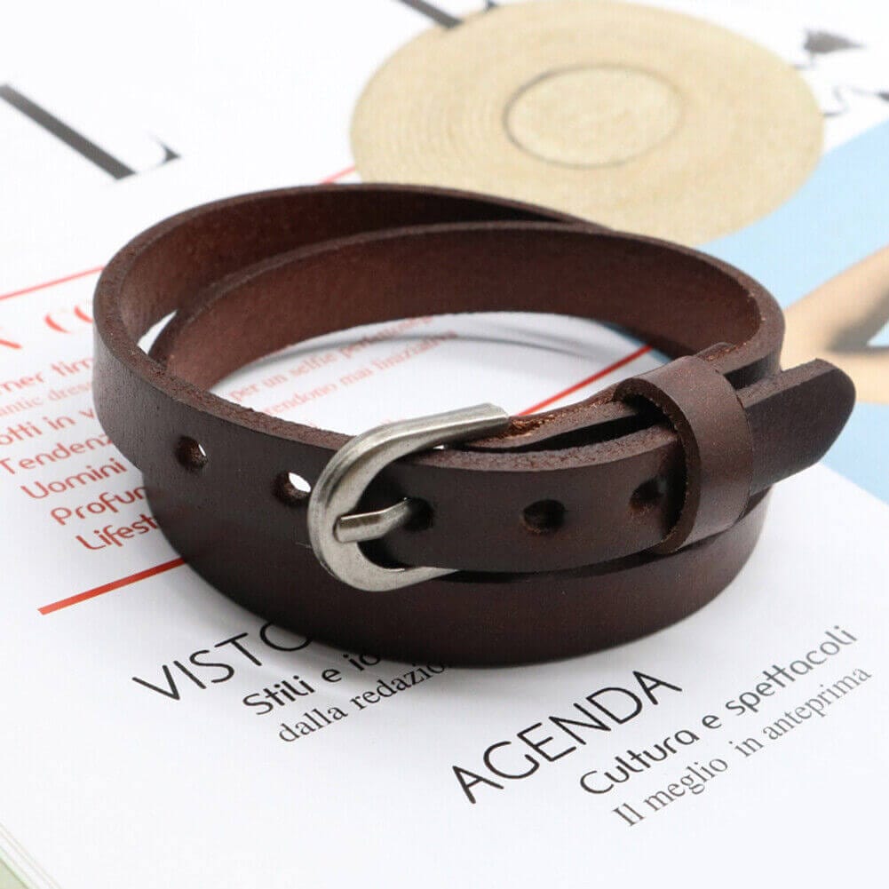 THE MEN THING Leather Bracelet OUTBACK BROWN - Genuine Leather Adjustable Cuff Bracelet with Stainless Steel Hook for Men & Boys