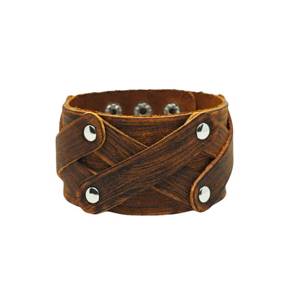 THE MEN THING Leather Bracelet OUTLAW CRISS - 40mm Brown Genuine Leather Adjustable Bracelet for Men & Boys (9.5 inch)