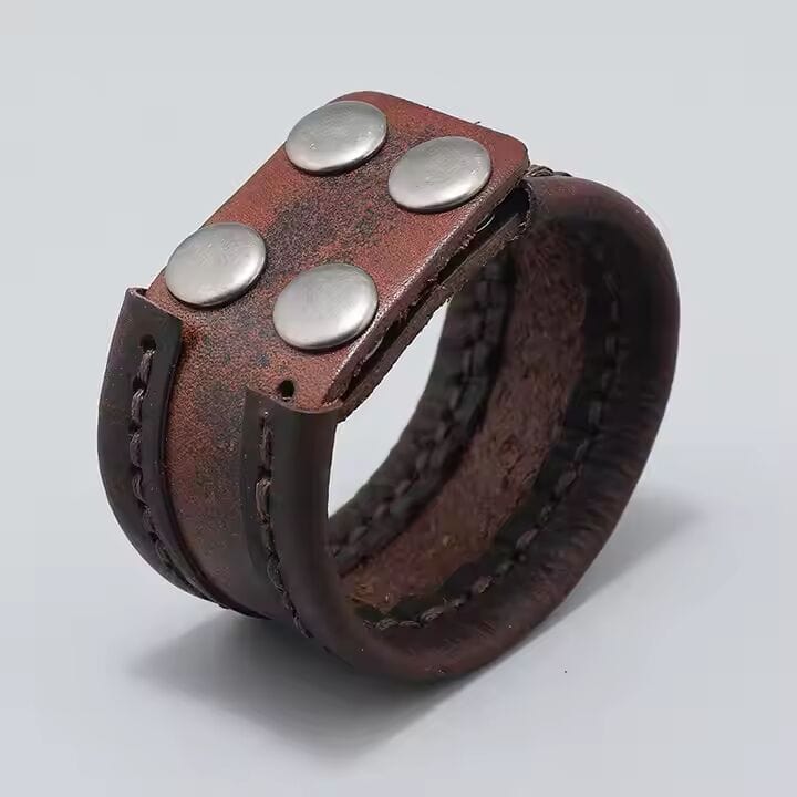 THE MEN THING Leather Bracelet OUTLAW WRAP BROWN - Genuine Braided Leather Bracelet Set for Men & Boys (8 inch)