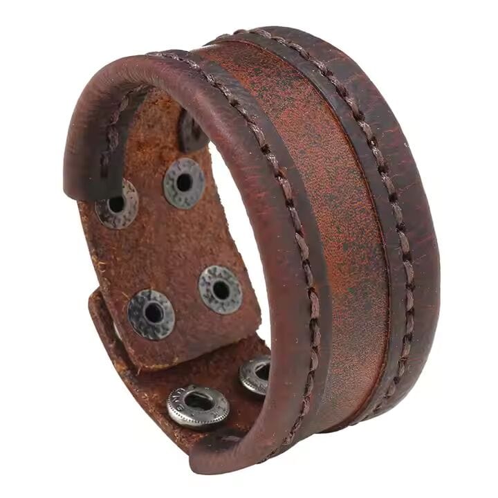 THE MEN THING Leather Bracelet OUTLAW WRAP BROWN - Genuine Braided Leather Bracelet Set for Men & Boys (8 inch)