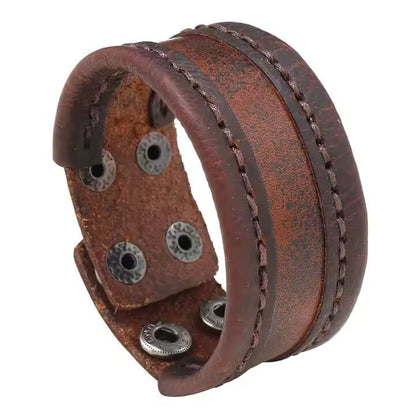 THE MEN THING Leather Bracelet OUTLAW WRAP BROWN - Genuine Braided Leather Bracelet Set for Men & Boys (8 inch)