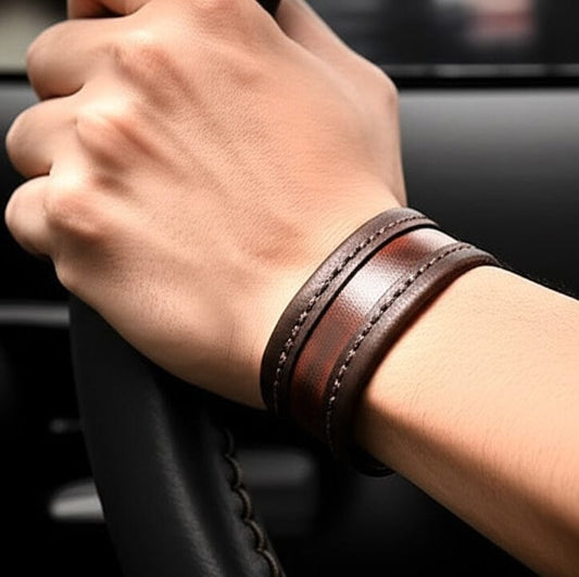 THE MEN THING Leather Bracelet OUTLAW WRAP BROWN - Genuine Braided Leather Bracelet Set for Men & Boys (8 inch)