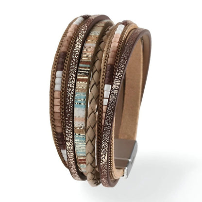 THE MEN THING Leather Bracelet PHARAOH - Brown Genuine Braided Leather Bracelet Set for Men & Boys (8 inch)
