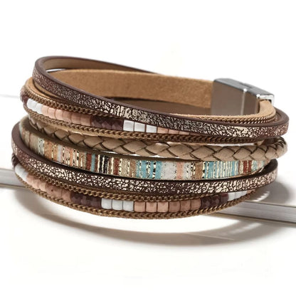 THE MEN THING Leather Bracelet PHARAOH - Brown Genuine Braided Leather Bracelet Set for Men & Boys (8 inch)