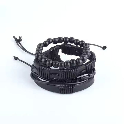 THE MEN THING Leather Bracelet QUANTUM FORCE  -  3 Pcs Genuine Braided Leather Bracelet Set for Men & Boys (8 inch)