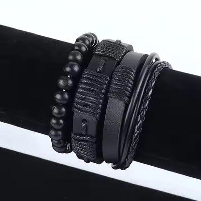 THE MEN THING Leather Bracelet QUANTUM FORCE  -  3 Pcs Genuine Braided Leather Bracelet Set for Men & Boys (8 inch)