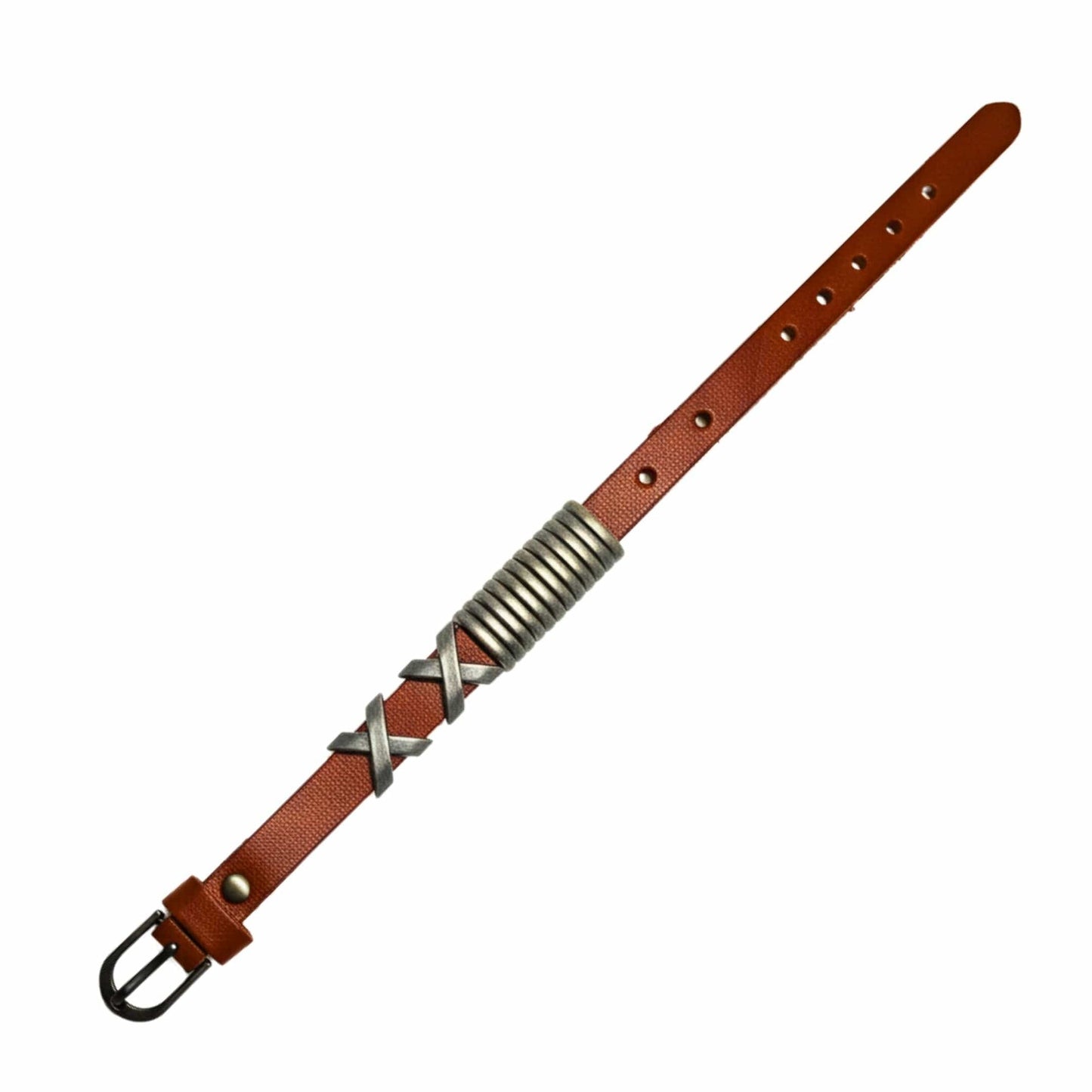 THE MEN THING Leather Bracelet REBEL RUSTX - 10mm Brown Genuine Leather Adjustable Bracelet for Men & Boys (9.8 inch)