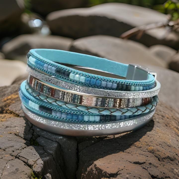 THE MEN THING Leather Bracelet REGALIA - Blue Genuine Braided Leather Bracelet Set for Men & Boys (8 inch)