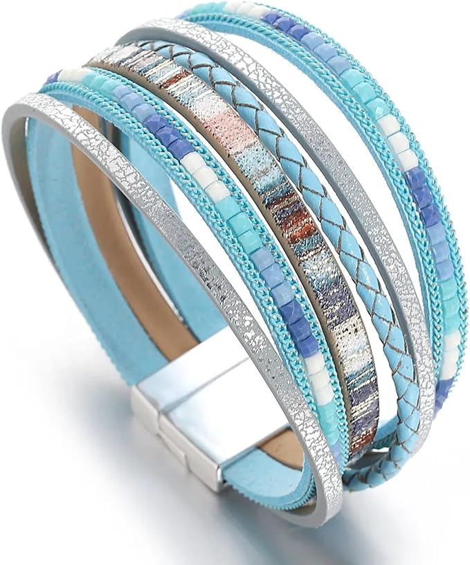 THE MEN THING Leather Bracelet REGALIA - Blue Genuine Braided Leather Bracelet Set for Men & Boys (8 inch)