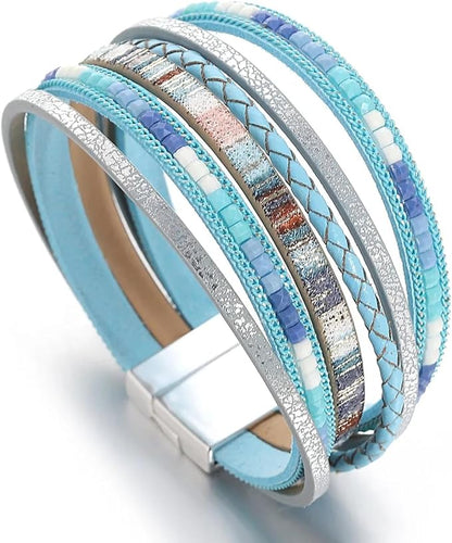 THE MEN THING Leather Bracelet REGALIA - Blue Genuine Braided Leather Bracelet Set for Men & Boys (8 inch)