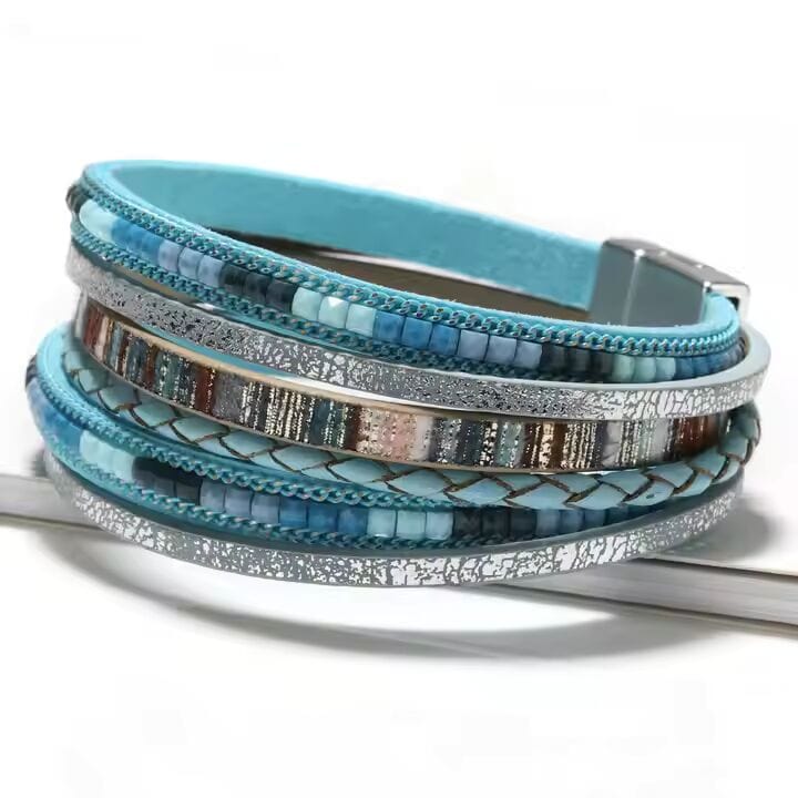 THE MEN THING Leather Bracelet REGALIA - Blue Genuine Braided Leather Bracelet Set for Men & Boys (8 inch)