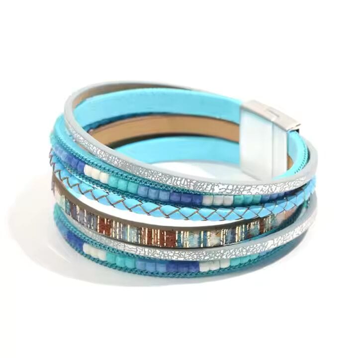 THE MEN THING Leather Bracelet REGALIA - Blue Genuine Braided Leather Bracelet Set for Men & Boys (8 inch)