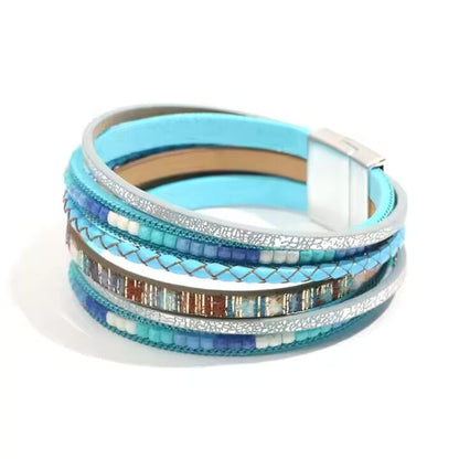 THE MEN THING Leather Bracelet REGALIA - Blue Genuine Braided Leather Bracelet Set for Men & Boys (8 inch)