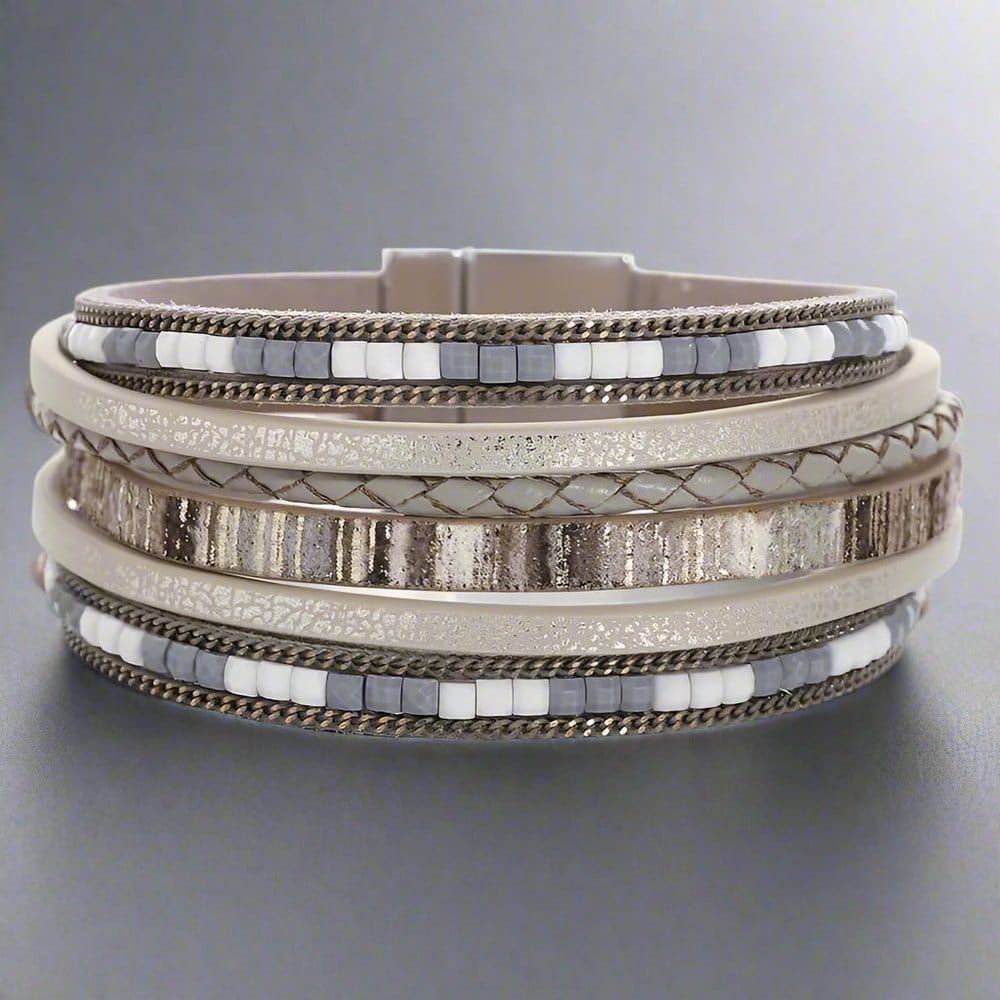 THE MEN THING Leather Bracelet REGALIA - Gray Genuine Braided Leather Bracelet Set for Men & Boys (8 inch)