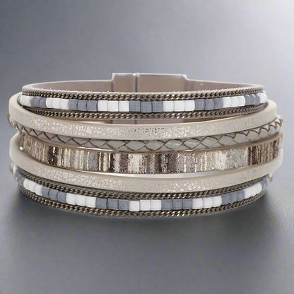 THE MEN THING Leather Bracelet REGALIA - Gray Genuine Braided Leather Bracelet Set for Men & Boys (8 inch)