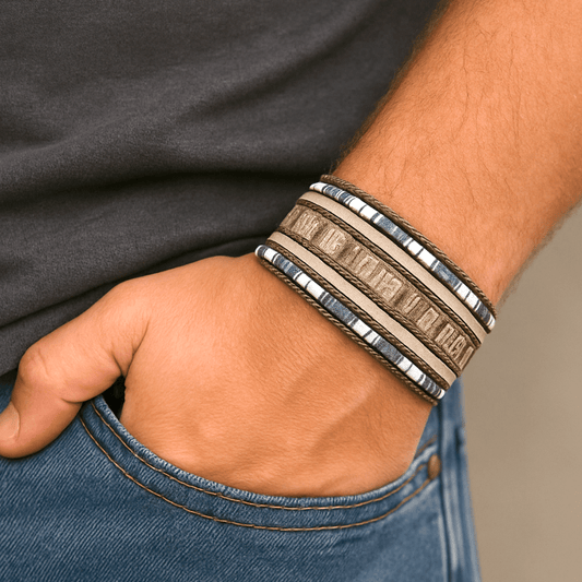 THE MEN THING Leather Bracelet REGALIA - Gray Genuine Braided Leather Bracelet Set for Men & Boys (8 inch)