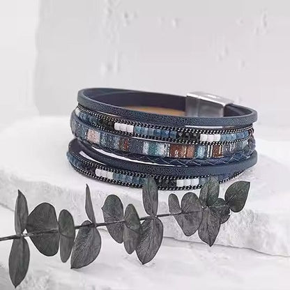 THE MEN THING Leather Bracelet REGALIA - Navy Genuine Braided Leather Bracelet Set for Men & Boys (8 inch)