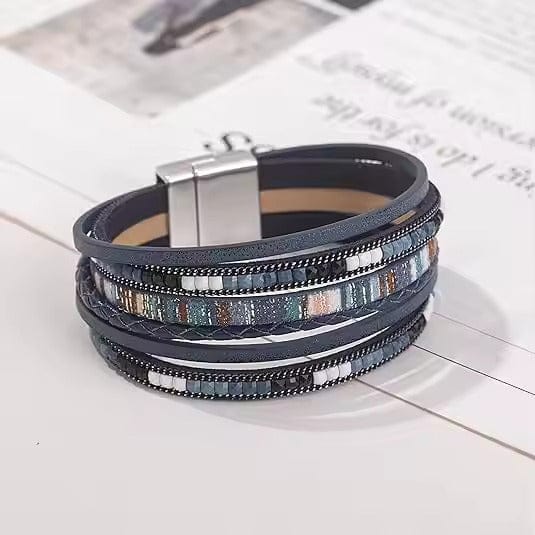 THE MEN THING Leather Bracelet REGALIA - Navy Genuine Braided Leather Bracelet Set for Men & Boys (8 inch)