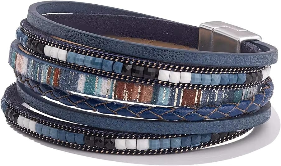 THE MEN THING Leather Bracelet REGALIA - Navy Genuine Braided Leather Bracelet Set for Men & Boys (8 inch)