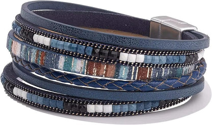 THE MEN THING Leather Bracelet REGALIA - Navy Genuine Braided Leather Bracelet Set for Men & Boys (8 inch)