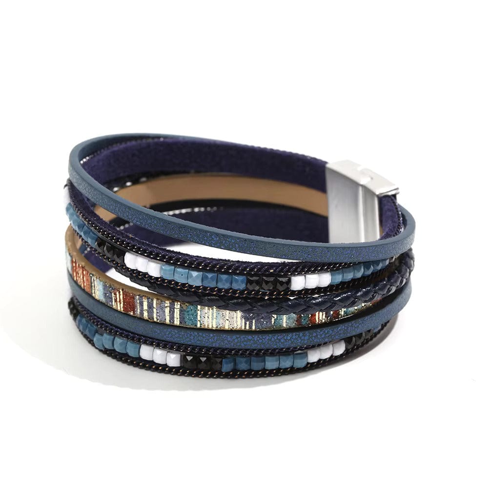 THE MEN THING Leather Bracelet REGALIA - Navy Genuine Braided Leather Bracelet Set for Men & Boys (8 inch)
