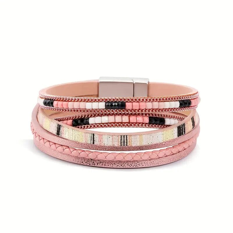 THE MEN THING Leather Bracelet REGALIA - Peach Genuine Braided Leather Bracelet Set for Men & Boys (8 inch)