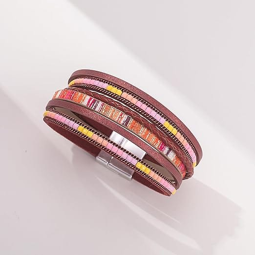 THE MEN THING Leather Bracelet REGALIA - Red Genuine Braided Leather Bracelet Set for Men & Boys (8 inch)
